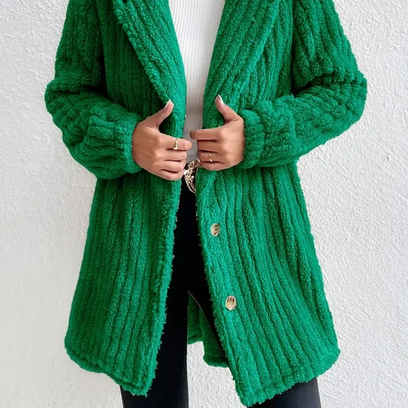 Milan Ribbed Plush Coat - Green