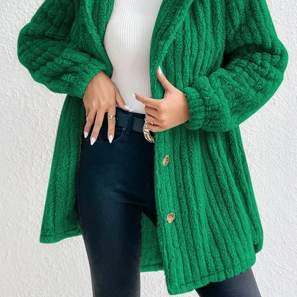 Milan Ribbed Plush Coat - Green