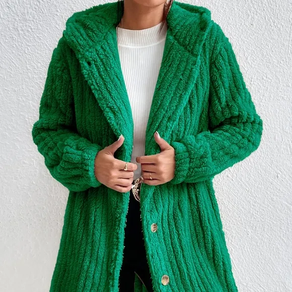 Milan Ribbed Plush Coat - Green