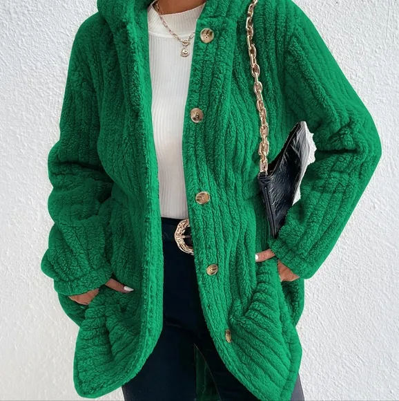 Milan Ribbed Plush Coat - Green
