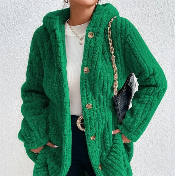 Milan Ribbed Plush Coat - Green