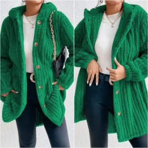 Milan Ribbed Plush Coat - Green
