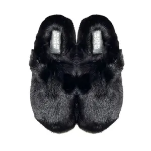 Mink Slides Clogs Shoes - Black