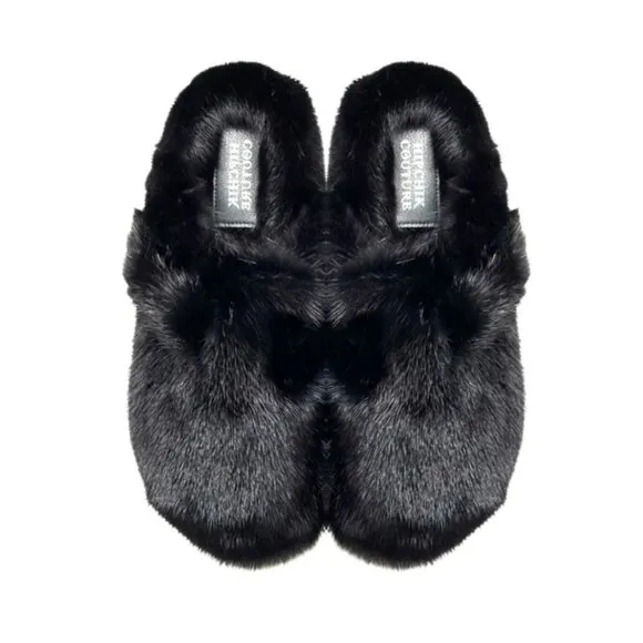 Mink Slides Clogs Shoes - Black