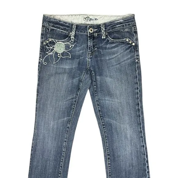 Miss Me Embroidered Denim Jeans Y2K Dark Australian 02 Blue Flap Pockets Size 28