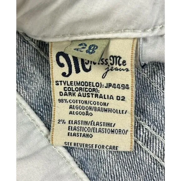 Miss Me Embroidered Denim Jeans Y2K Dark Australian 02 Blue Flap Pockets Size 28
