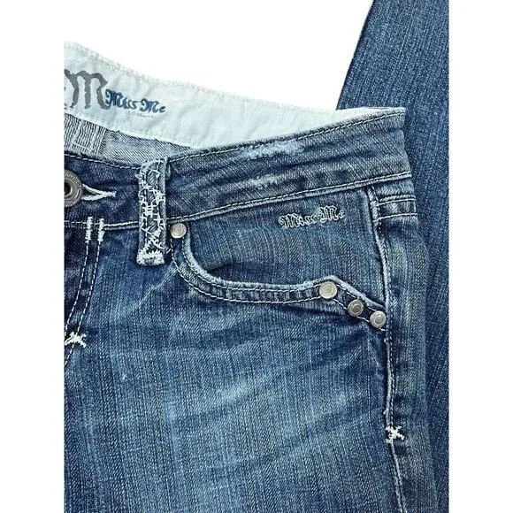 Miss Me Embroidered Denim Jeans Y2K Dark Australian 02 Blue Flap Pockets Size 28