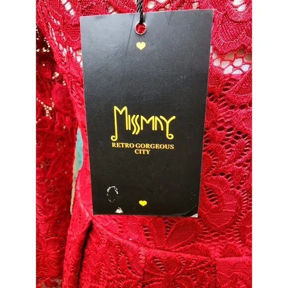 MissMay Red Lace Dress Size Small NWT Lined Fitted Retro