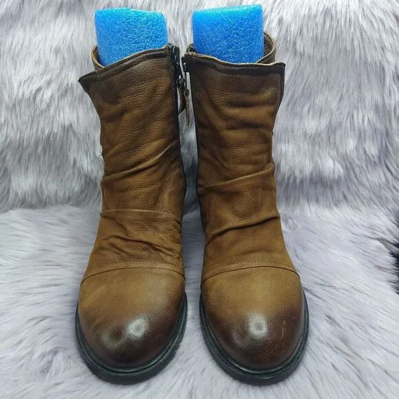 Miz Mooz Leather Heeled Boots Jordy Size 39 8.5-9 Brown Hazelnut