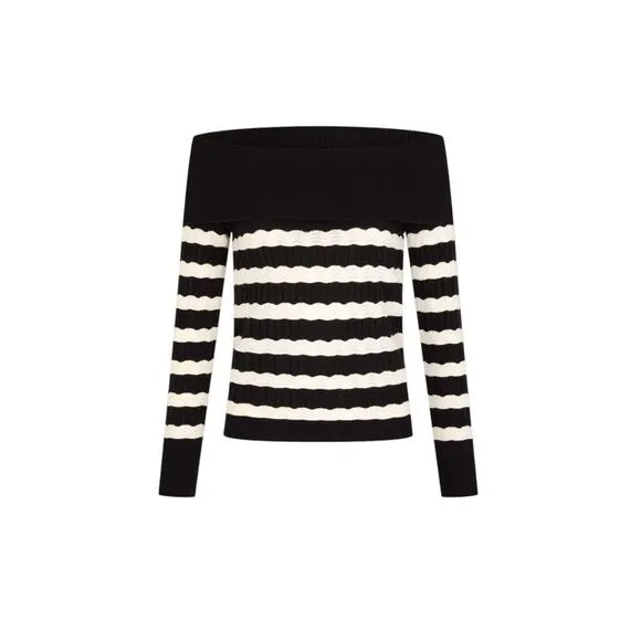 Morgan De Toi Striped Long Sleeve Boat Neck Knitwear Women Blue