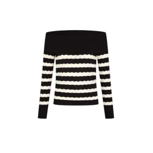 Morgan De Toi Striped Long Sleeve Boat Neck Knitwear Women Blue