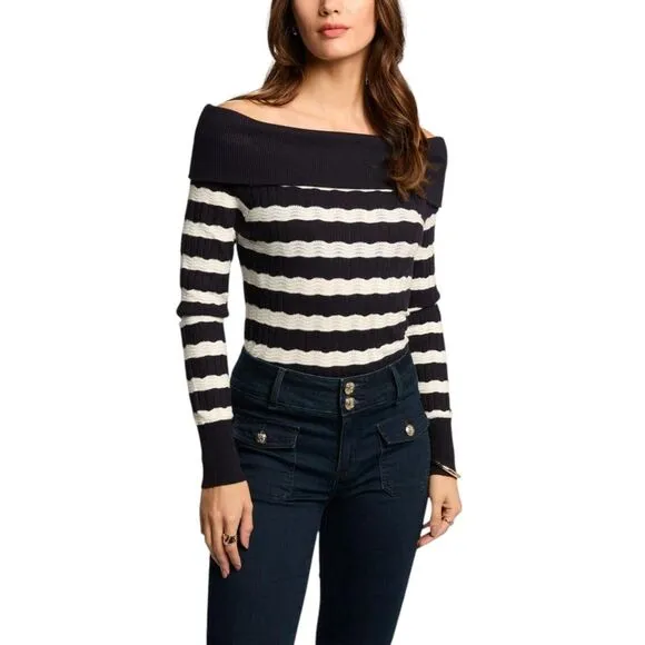 Morgan De Toi Striped Long Sleeve Boat Neck Knitwear Women Blue