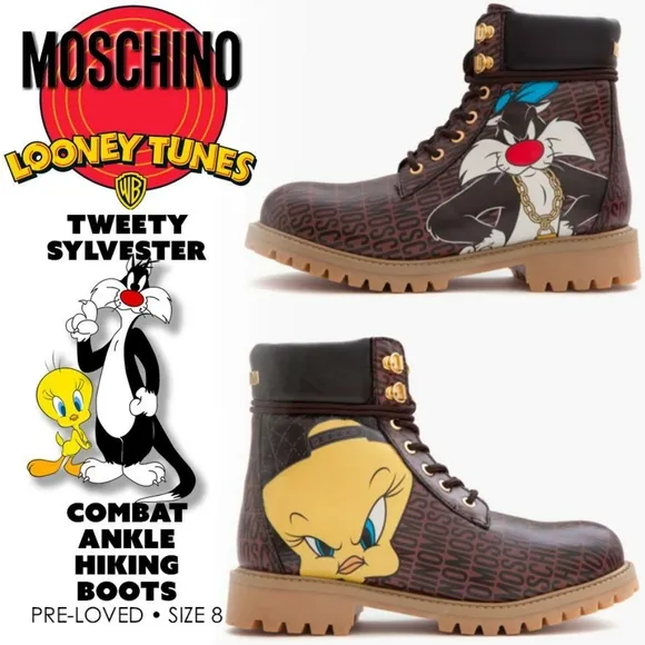Moschino Looney Tunes Combat Ankle Hiking Boots