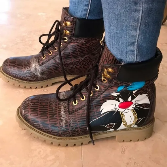 Moschino Looney Tunes Combat Ankle Hiking Boots