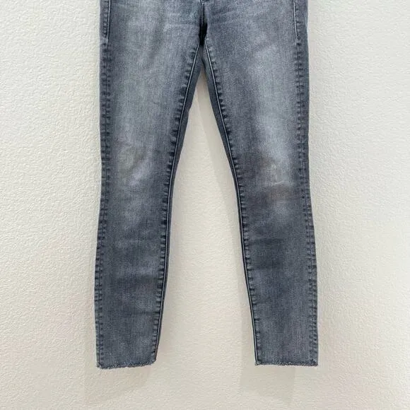 MOTHER Denim Looker Ankle Fray Skinny Jeans Grey Huntress Raw Hem Size 24