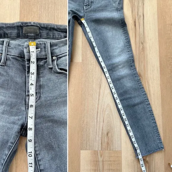 MOTHER Denim Looker Ankle Fray Skinny Jeans Grey Huntress Raw Hem Size 24