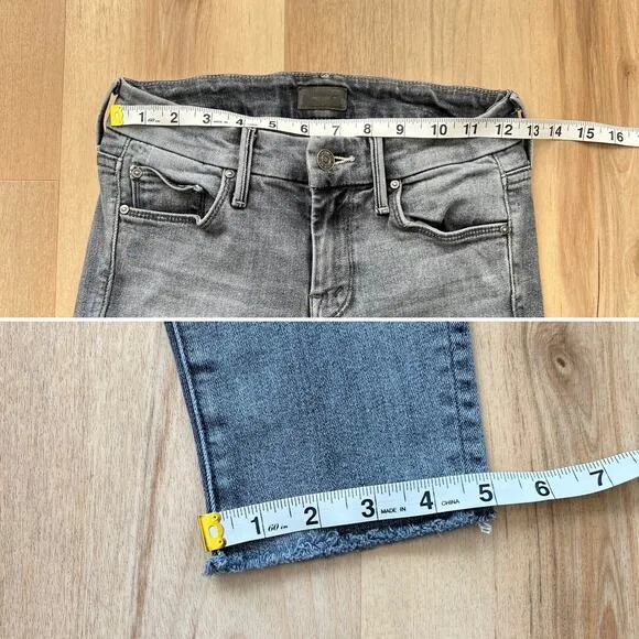 MOTHER Denim Looker Ankle Fray Skinny Jeans Grey Huntress Raw Hem Size 24