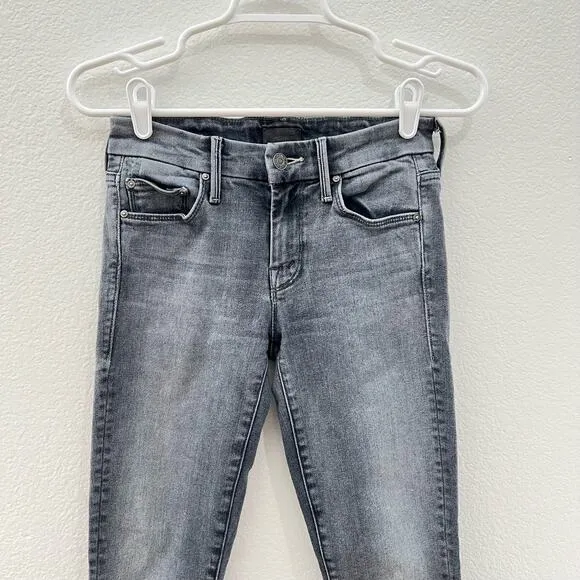 MOTHER Denim Looker Ankle Fray Skinny Jeans Grey Huntress Raw Hem Size 24