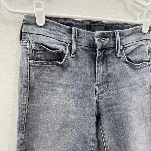 MOTHER Denim Looker Ankle Fray Skinny Jeans Grey Huntress Raw Hem Size 24