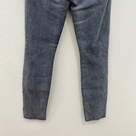 MOTHER Denim Looker Ankle Fray Skinny Jeans Grey Huntress Raw Hem Size 24