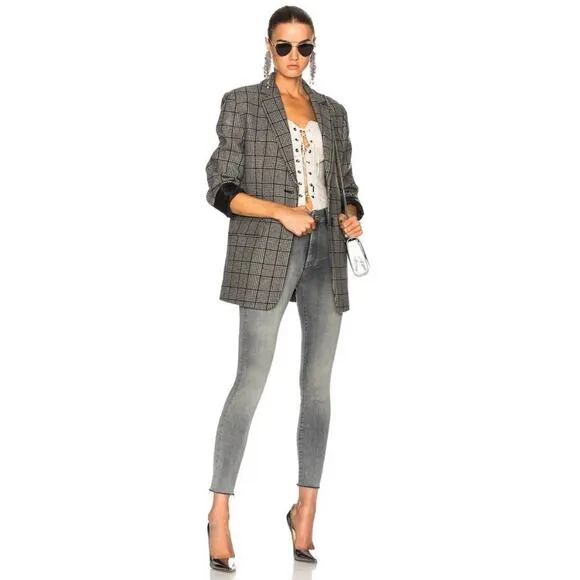 MOTHER Denim Looker Ankle Fray Skinny Jeans Grey Huntress Raw Hem Size 24