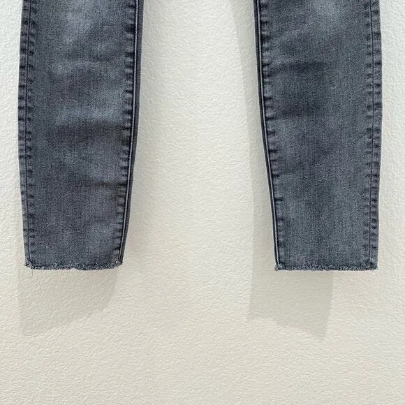 MOTHER Denim Looker Ankle Fray Skinny Jeans Grey Huntress Raw Hem Size 24