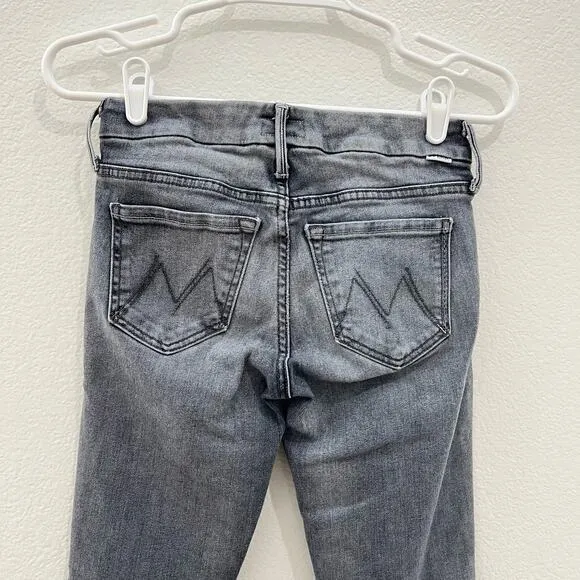 MOTHER Denim Looker Ankle Fray Skinny Jeans Grey Huntress Raw Hem Size 24