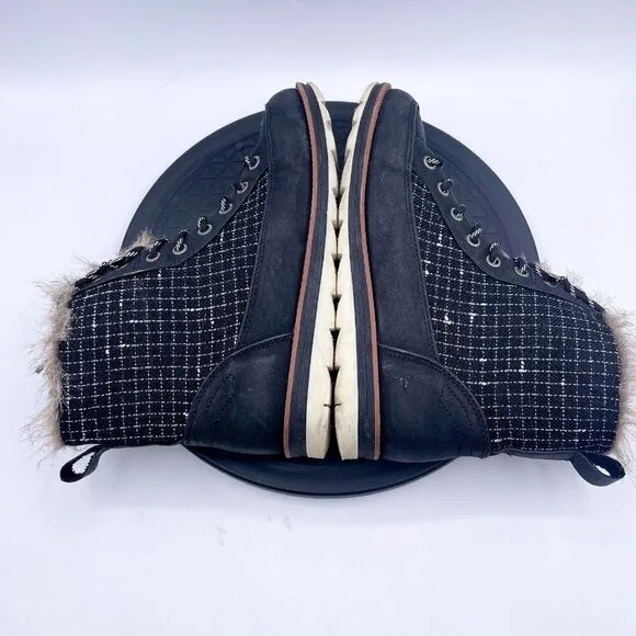 MUK LUKS Women's Sigrid Boot-Black/White/ Faux Fur Shoes Size 7