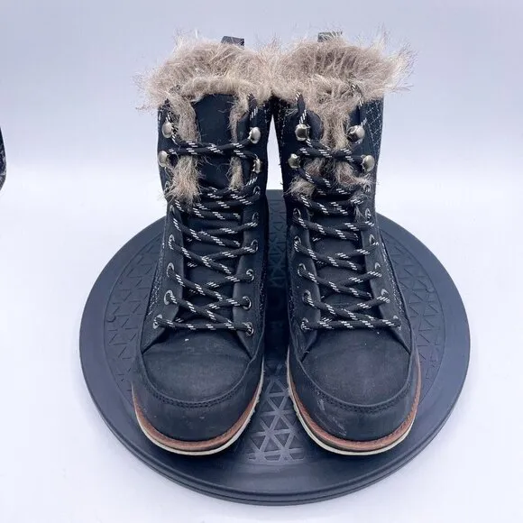 MUK LUKS Women's Sigrid Boot-Black/White/ Faux Fur Shoes Size 7