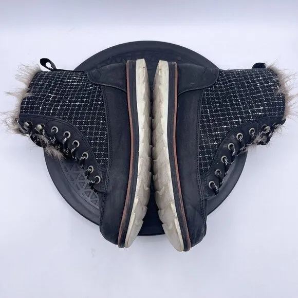 MUK LUKS Women's Sigrid Boot-Black/White/ Faux Fur Shoes Size 7