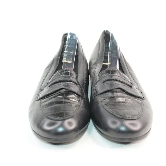 Munro Womens Sz 9.5 N Black Leather Penny Loafer Slip On Flat Shoes Classic