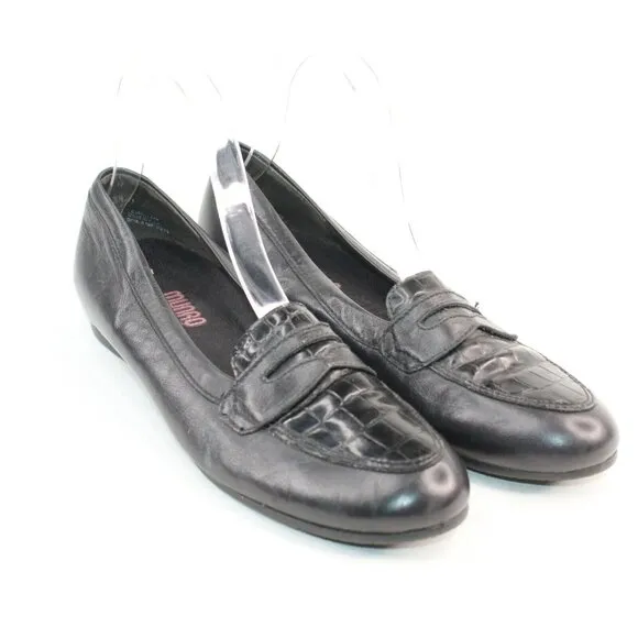 Munro Womens Sz 9.5 N Black Leather Penny Loafer Slip On Flat Shoes Classic