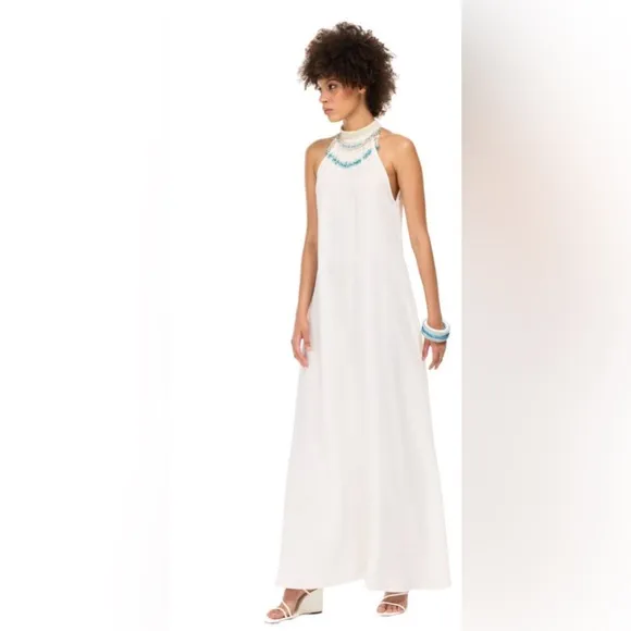 My Beachy Side Maxi Dress Ivory -Dress Painstakingly Hand-Beaded Collar Size M