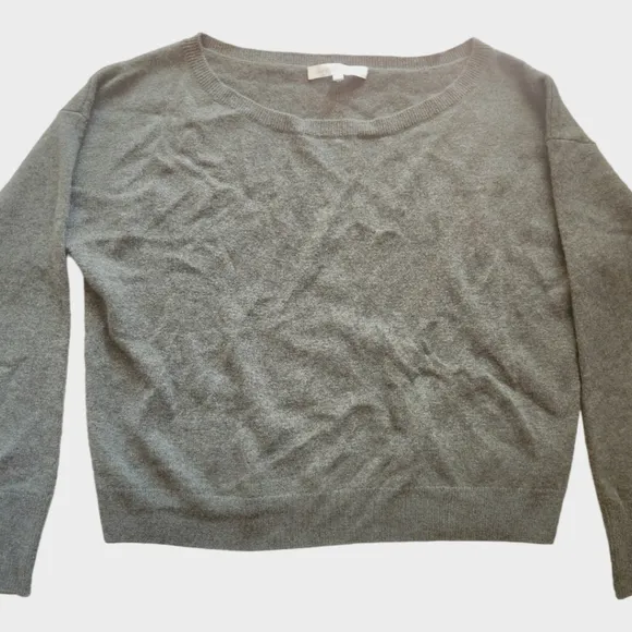 Naked Cashmere Boatneck Pullover Crop Sweater  100% Cashmere Gray Green-ish S