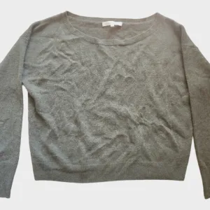 Naked Cashmere Boatneck Pullover Crop Sweater  100% Cashmere Gray Green-ish S