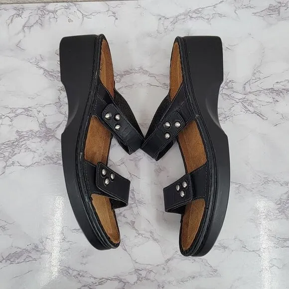NAOT Black Leather Double Strap Slide Sandals Cushioned Footbed Women's Euro 41