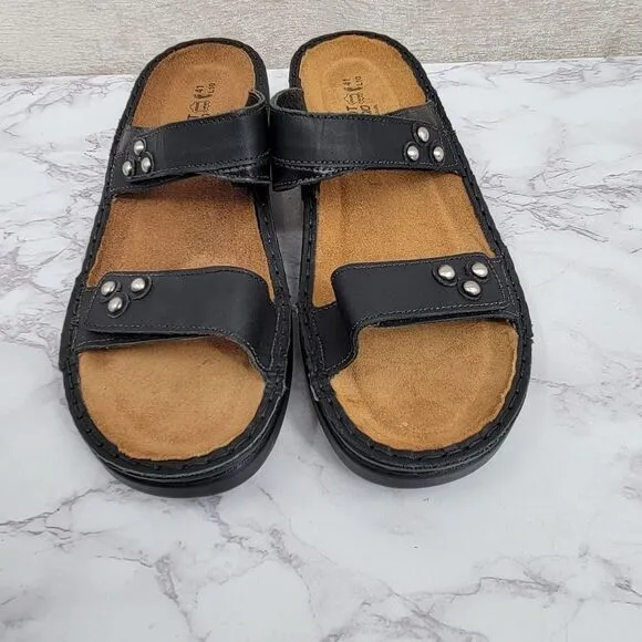 NAOT Black Leather Double Strap Slide Sandals Cushioned Footbed Women's Euro 41