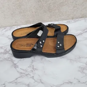 NAOT Black Leather Double Strap Slide Sandals Cushioned Footbed Women's Euro 41