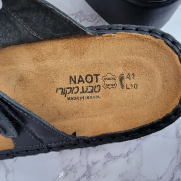 NAOT Black Leather Double Strap Slide Sandals Cushioned Footbed Women's Euro 41