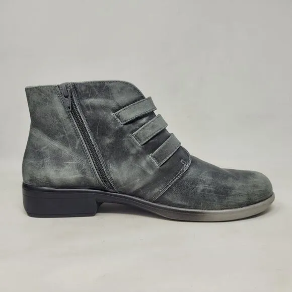 Naot Boots Womens EU41 US10 Black Gray Leather Calima Ankle Booties Buckles Moto