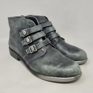Naot Boots Womens EU41 US10 Black Gray Leather Calima Ankle Booties Buckles Moto