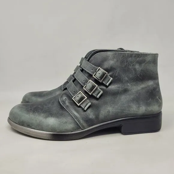 Naot Boots Womens EU41 US10 Black Gray Leather Calima Ankle Booties Buckles Moto