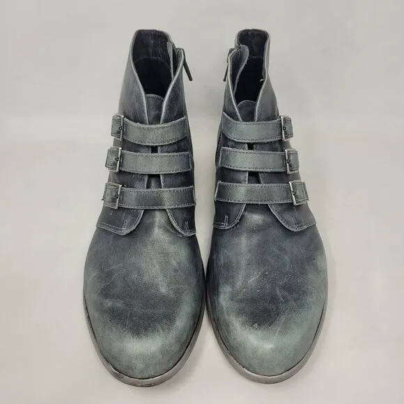 Naot Boots Womens EU41 US10 Black Gray Leather Calima Ankle Booties Buckles Moto