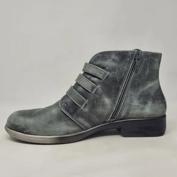 Naot Boots Womens EU41 US10 Black Gray Leather Calima Ankle Booties Buckles Moto
