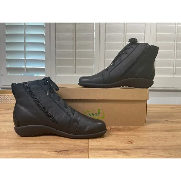 Naot Patu Boots Black Soft Leather Size 6 US 37 EU NIB Comfy Arch Support