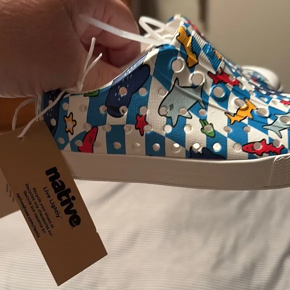 Native Kids Shoes - Blue and White Patterned