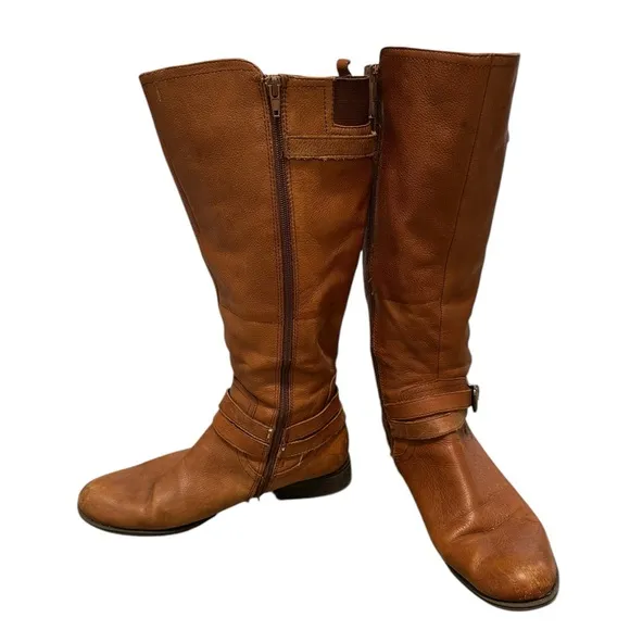 Naturalizer 9.5 Brown High Calf Fashion Leather Riding Boots Zip Up Caramel Used