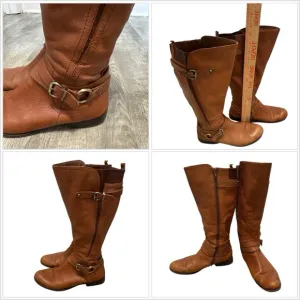 Naturalizer 9.5 Brown High Calf Fashion Leather Riding Boots Zip Up Caramel Used