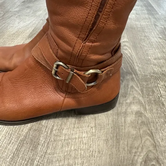 Naturalizer 9.5 Brown High Calf Fashion Leather Riding Boots Zip Up Caramel Used