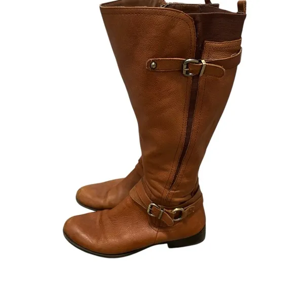 Naturalizer 9.5 Brown High Calf Fashion Leather Riding Boots Zip Up Caramel Used